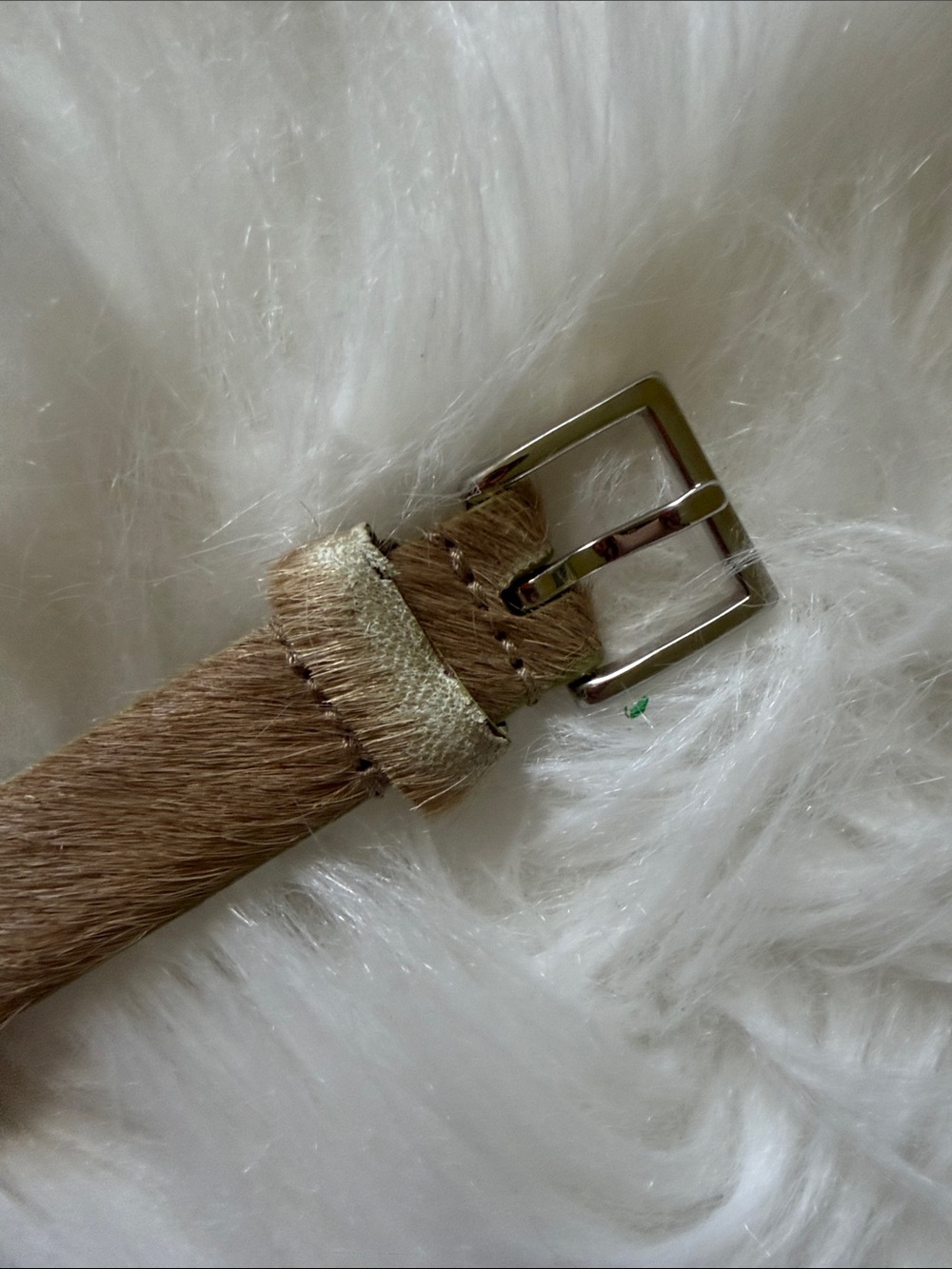 Vintage Coach Womens Tan Haircalf Belt with Gold Buckle and lime edges M - Picture 8 of 8